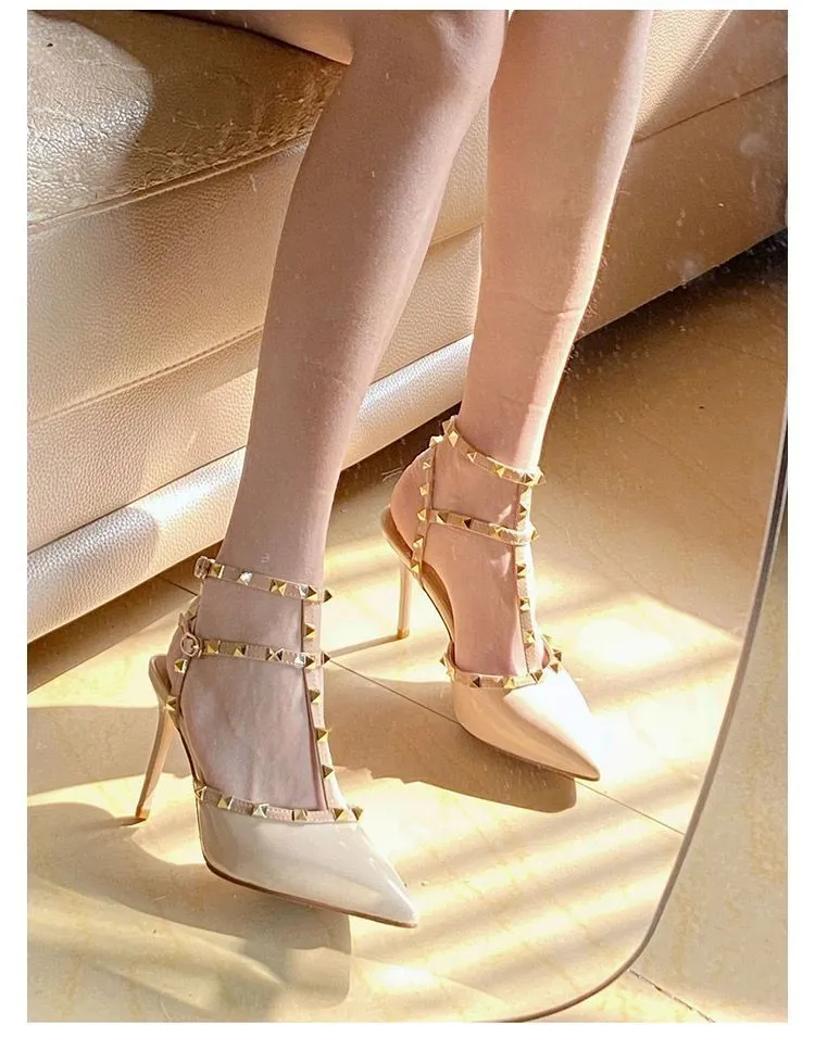 Women's Stiletto High Heels with Rivets - 2024 New Style Buckle Non-Slip Work Shoes - Pointed Toe, All-Match Fashion Pumps showcase 8