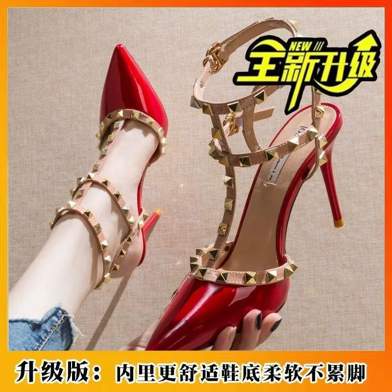 Women's Stiletto High Heels with Rivets - 2024 New Style Buckle Non-Slip Work Shoes - Pointed Toe, All-Match Fashion Pumps thumbnail 7