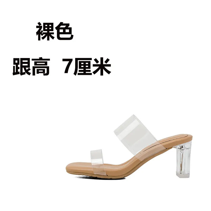 Women's Sheepskin High Heel Sandals - Transparent Crystal Heel, Summer Fashion, Comfortable Outer Wear Shoes for Ladies thumbnail 6
