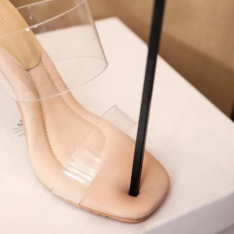 Women's Sheepskin High Heel Sandals - Transparent Crystal Heel, Summer Fashion, Comfortable Outer Wear Shoes for Ladies showcase 3