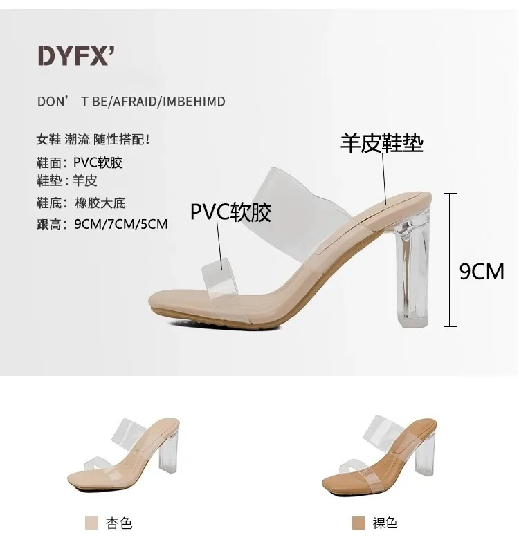Women's Sheepskin High Heel Sandals - Transparent Crystal Heel, Summer Fashion, Comfortable Outer Wear Shoes for Ladies showcase 1