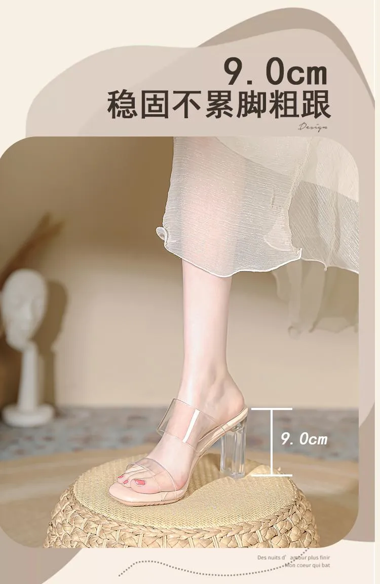Women's Sheepskin High Heel Sandals - Transparent Crystal Heel, Summer Fashion, Comfortable Outer Wear Shoes for Ladies showcase 9