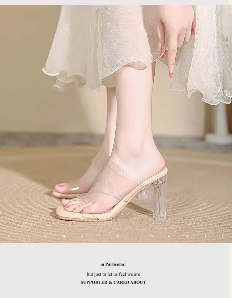Women's Sheepskin High Heel Sandals - Transparent Crystal Heel, Summer Fashion, Comfortable Outer Wear Shoes for Ladies showcase 16