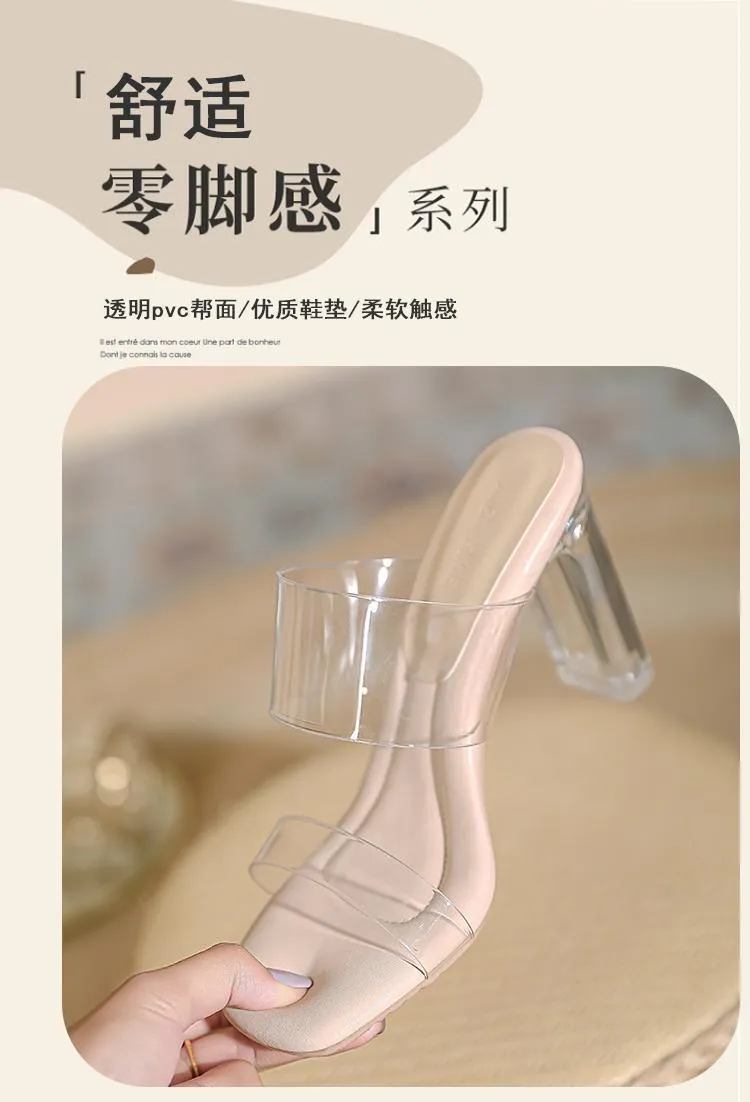 Women's Sheepskin High Heel Sandals - Transparent Crystal Heel, Summer Fashion, Comfortable Outer Wear Shoes for Ladies showcase 7