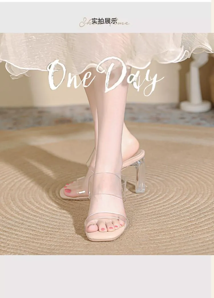 Women's Sheepskin High Heel Sandals - Transparent Crystal Heel, Summer Fashion, Comfortable Outer Wear Shoes for Ladies showcase 14