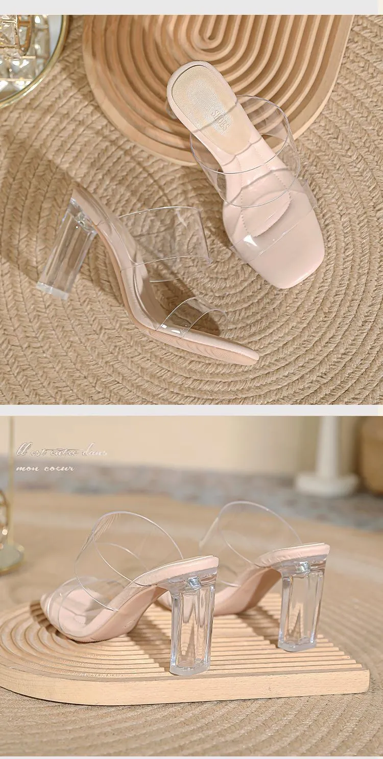 Women's Sheepskin High Heel Sandals - Transparent Crystal Heel, Summer Fashion, Comfortable Outer Wear Shoes for Ladies showcase 19
