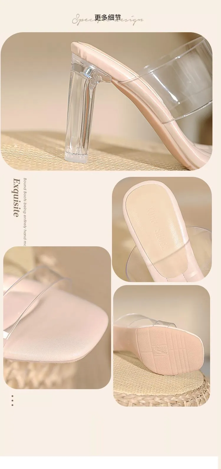 Women's Sheepskin High Heel Sandals - Transparent Crystal Heel, Summer Fashion, Comfortable Outer Wear Shoes for Ladies showcase 12