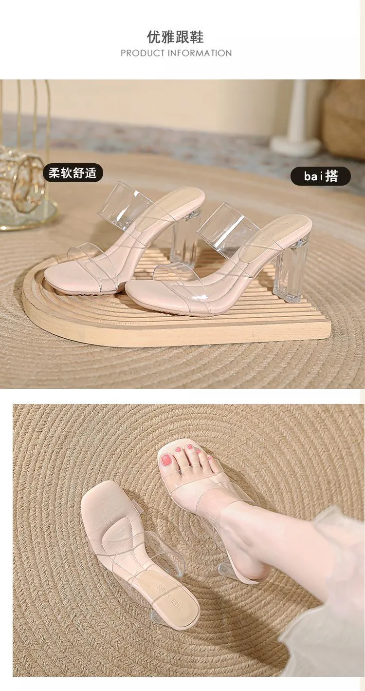 Women's Sheepskin High Heel Sandals - Transparent Crystal Heel, Summer Fashion, Comfortable Outer Wear Shoes for Ladies showcase 13