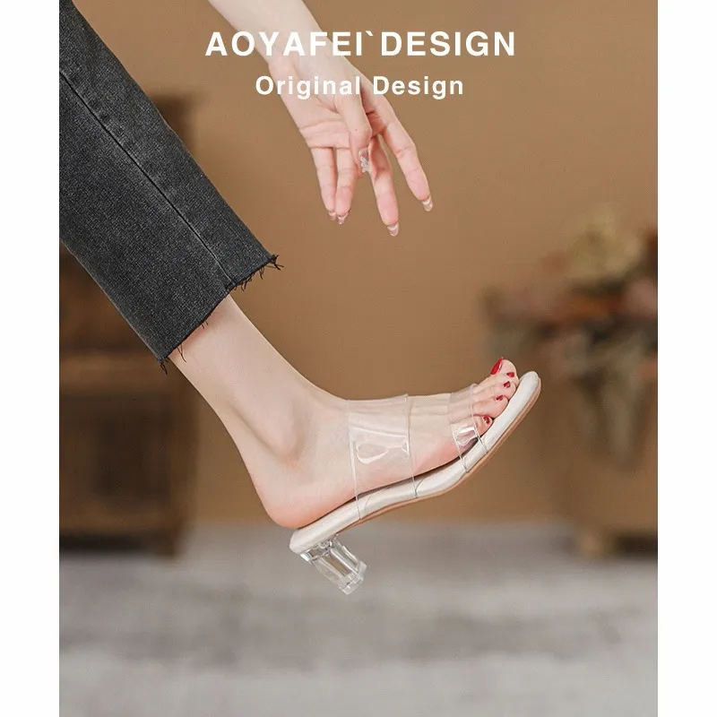 Women's Sheepskin High Heel Sandals - Transparent Crystal Heel, Summer Fashion, Comfortable Outer Wear Shoes for Ladies thumbnail 8
