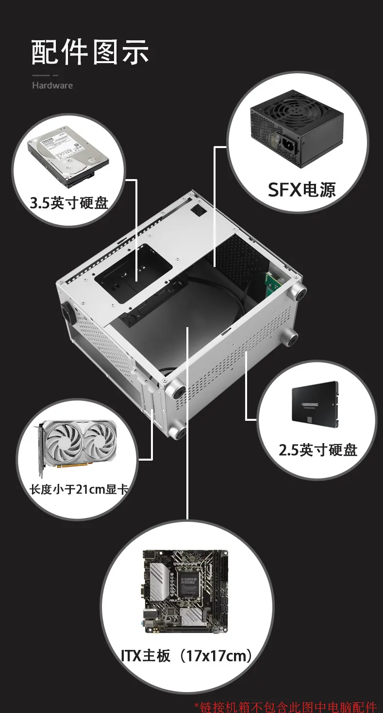 SKTC A17 SGCC Mini ITX PC Case, Small Form Factor Chassis, Supports SFX Power Supply, 21cm Graphics Card for Desktop Computer showcase 5