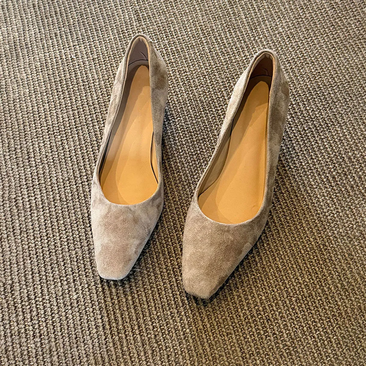 Women's Suede Leather Slip-On Heeled Shoes Elegant Pointed Toe Pumps Comfortable Work Casual High Heels thumbnail 1