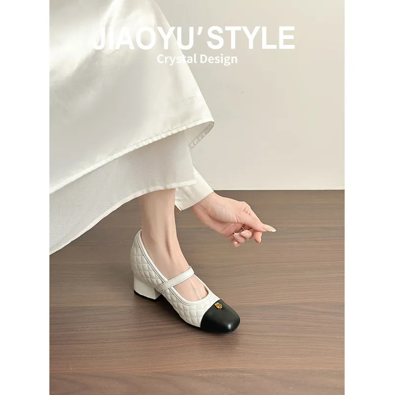 Women's Mary Jane High Heels Genuine Lambskin Leather 7cm Hidden Wedge Heel Pointed Toe Classic Pumps Comfortable Work Shoes thumbnail 9