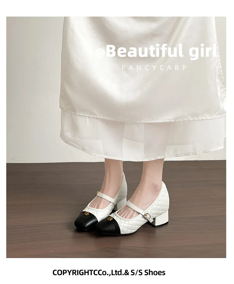 Women's Mary Jane High Heels Genuine Lambskin Leather 7cm Hidden Wedge Heel Pointed Toe Classic Pumps Comfortable Work Shoes showcase 16