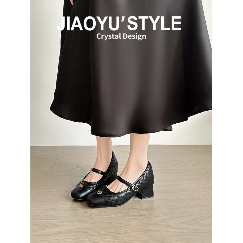 Women's Mary Jane High Heels Genuine Lambskin Leather 7cm Hidden Wedge Heel Pointed Toe Classic Pumps Comfortable Work Shoes thumbnail 6