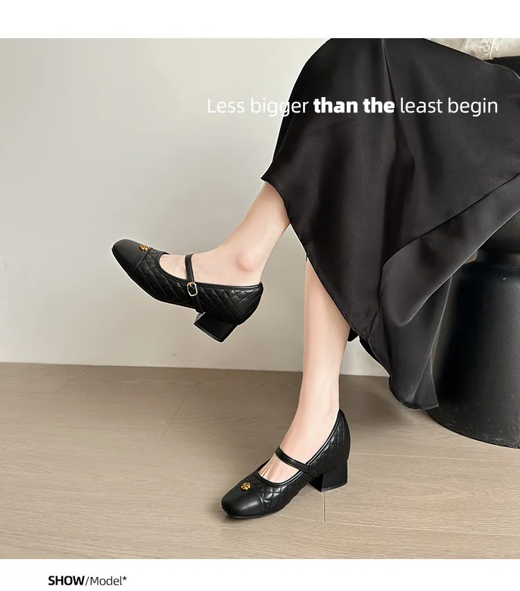 Women's Mary Jane High Heels Genuine Lambskin Leather 7cm Hidden Wedge Heel Pointed Toe Classic Pumps Comfortable Work Shoes showcase 17
