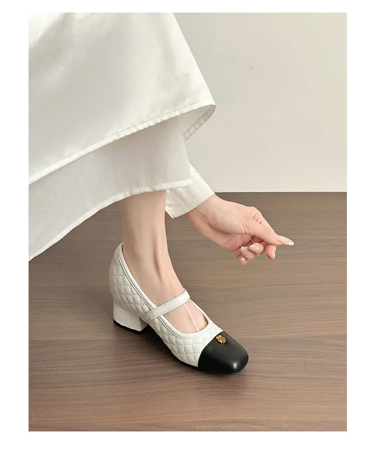 Women's Mary Jane High Heels Genuine Lambskin Leather 7cm Hidden Wedge Heel Pointed Toe Classic Pumps Comfortable Work Shoes showcase 14