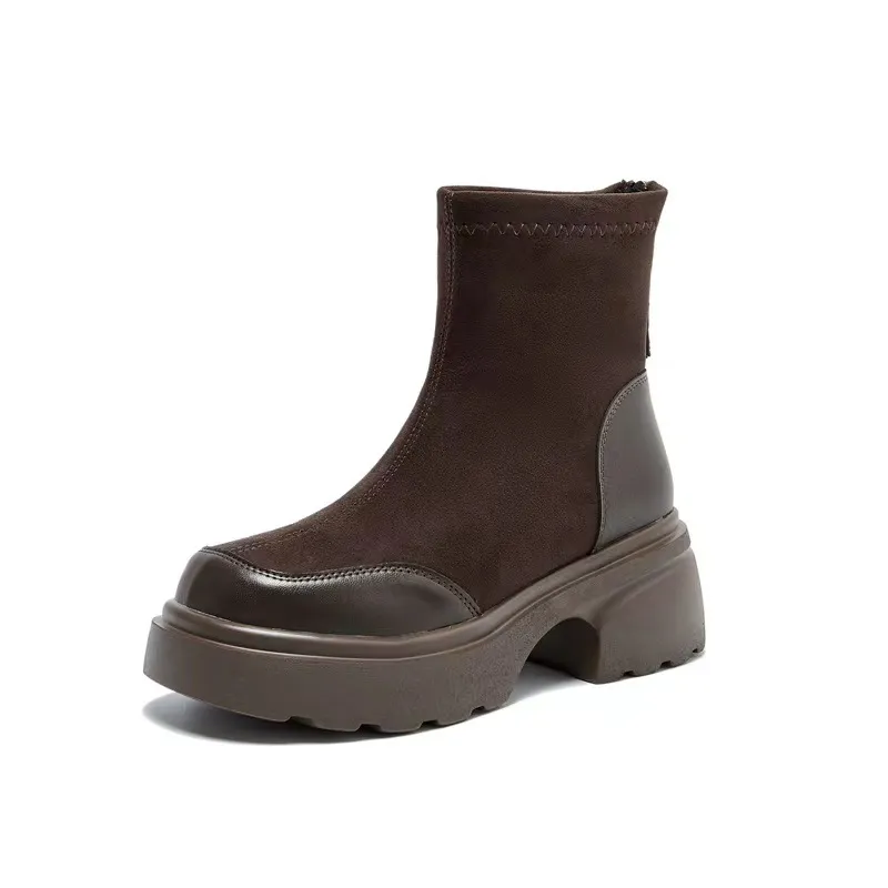 Women's Black Ankle Boots Fleece Lined - Stylish British Style Short Boots for Spring & Autumn 2024 - Comfortable All-Match Skinny Booties thumbnail 6
