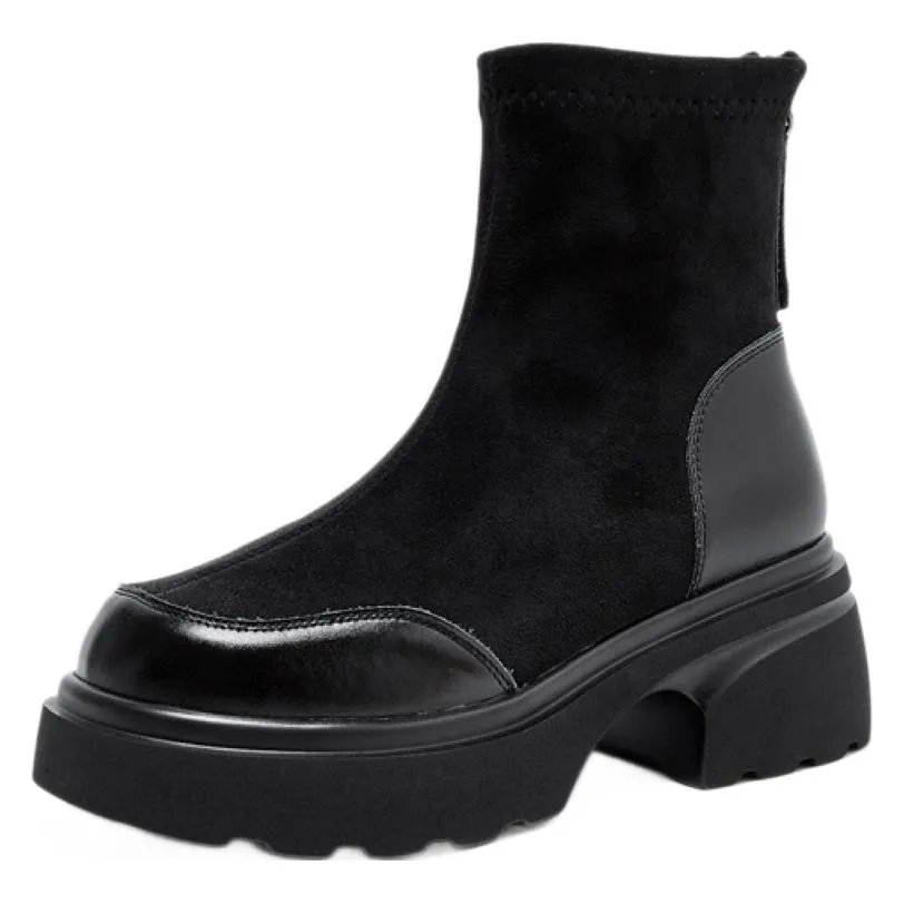 Women's Black Ankle Boots Fleece Lined - Stylish British Style Short Boots for Spring & Autumn 2024 - Comfortable All-Match Skinny Booties thumbnail 5