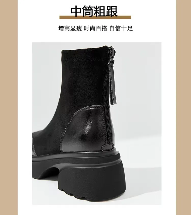 Women's Black Ankle Boots Fleece Lined - Stylish British Style Short Boots for Spring & Autumn 2024 - Comfortable All-Match Skinny Booties showcase 4
