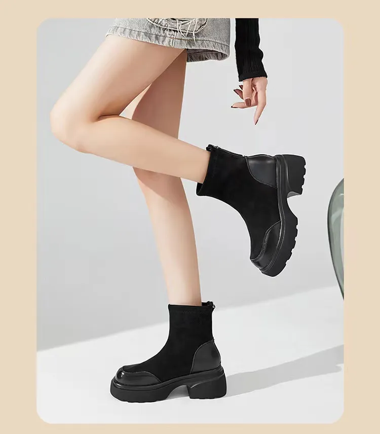 Women's Black Ankle Boots Fleece Lined - Stylish British Style Short Boots for Spring & Autumn 2024 - Comfortable All-Match Skinny Booties showcase 8