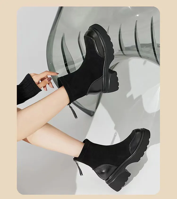 Women's Black Ankle Boots Fleece Lined - Stylish British Style Short Boots for Spring & Autumn 2024 - Comfortable All-Match Skinny Booties showcase 6