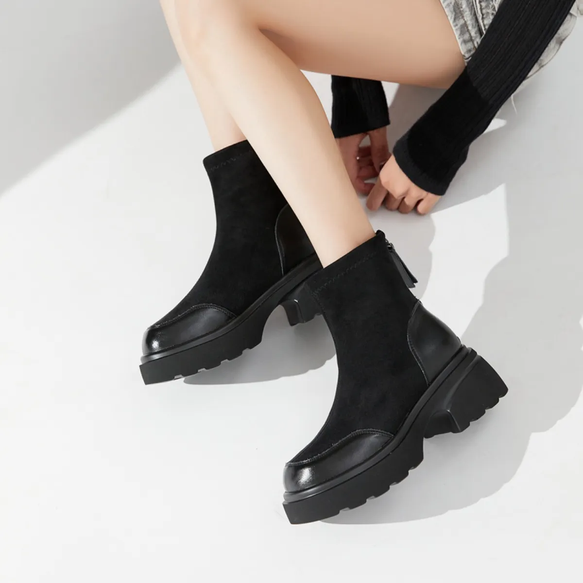 Women's Black Ankle Boots Fleece Lined - Stylish British Style Short Boots for Spring & Autumn 2024 - Comfortable All-Match Skinny Booties showcase 12