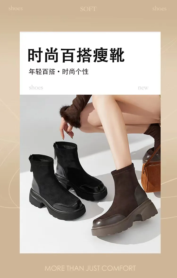 Women's Black Ankle Boots Fleece Lined - Stylish British Style Short Boots for Spring & Autumn 2024 - Comfortable All-Match Skinny Booties showcase 5