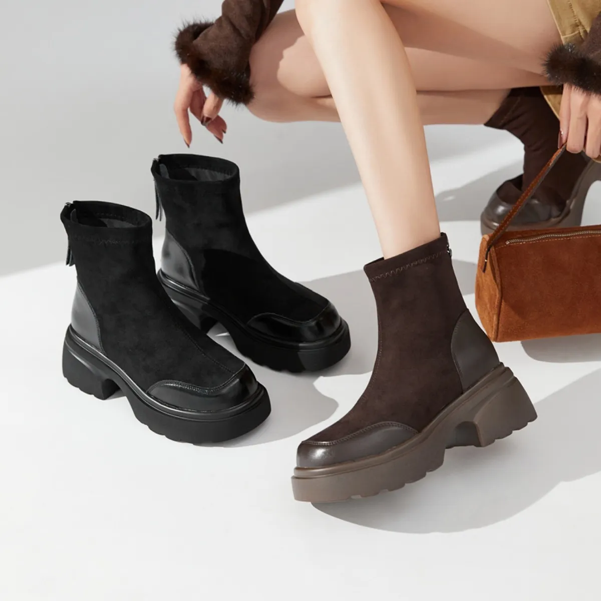 Women's Black Ankle Boots Fleece Lined - Stylish British Style Short Boots for Spring & Autumn 2024 - Comfortable All-Match Skinny Booties showcase 10