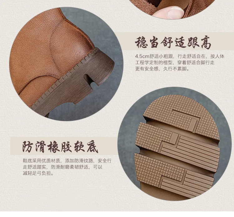Women's Genuine Leather Ankle Boots Vintage Style Cowhide Short Boots Autumn 2024 New Collection Comfortable Thick Soft Sole Handmade British Fashion showcase 4