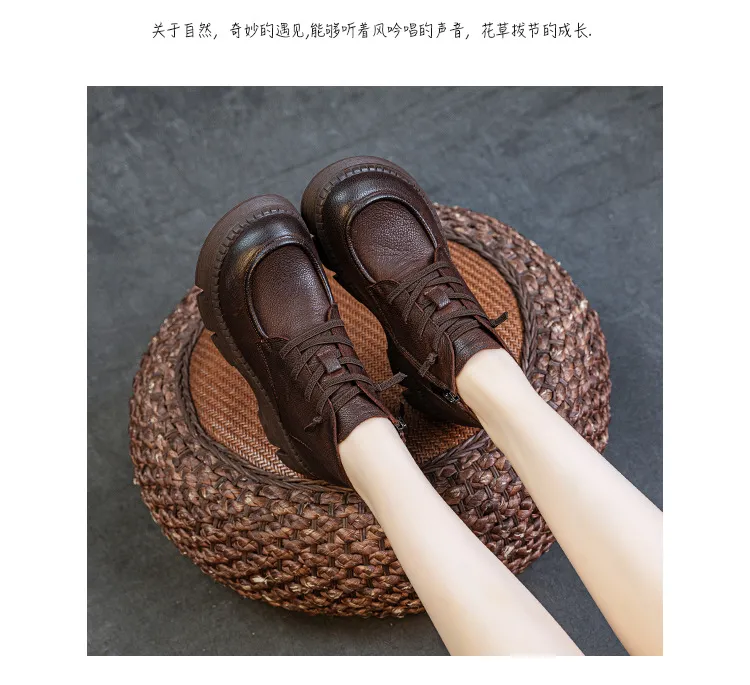 Women's Genuine Leather Ankle Boots Vintage Style Cowhide Short Boots Autumn 2024 New Collection Comfortable Thick Soft Sole Handmade British Fashion showcase 9