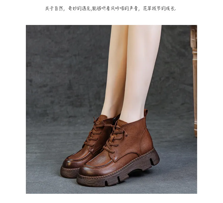 Women's Genuine Leather Ankle Boots Vintage Style Cowhide Short Boots Autumn 2024 New Collection Comfortable Thick Soft Sole Handmade British Fashion showcase 12