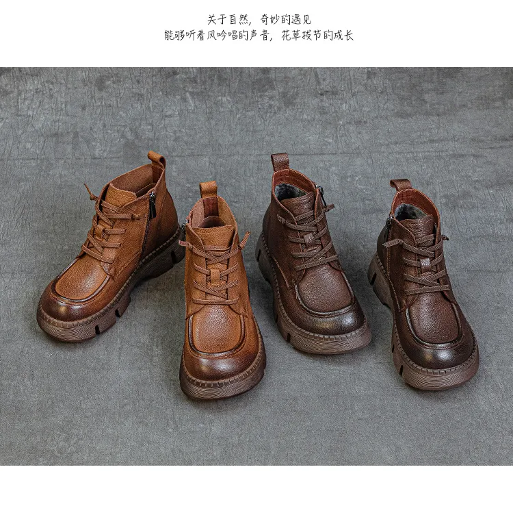 Women's Genuine Leather Ankle Boots Vintage Style Cowhide Short Boots Autumn 2024 New Collection Comfortable Thick Soft Sole Handmade British Fashion showcase 16