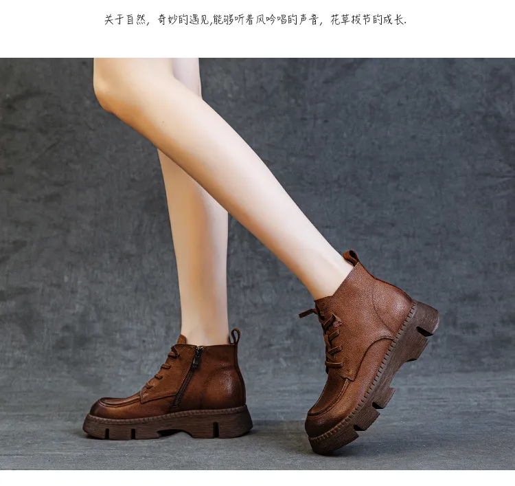 Women's Genuine Leather Ankle Boots Vintage Style Cowhide Short Boots Autumn 2024 New Collection Comfortable Thick Soft Sole Handmade British Fashion showcase 13
