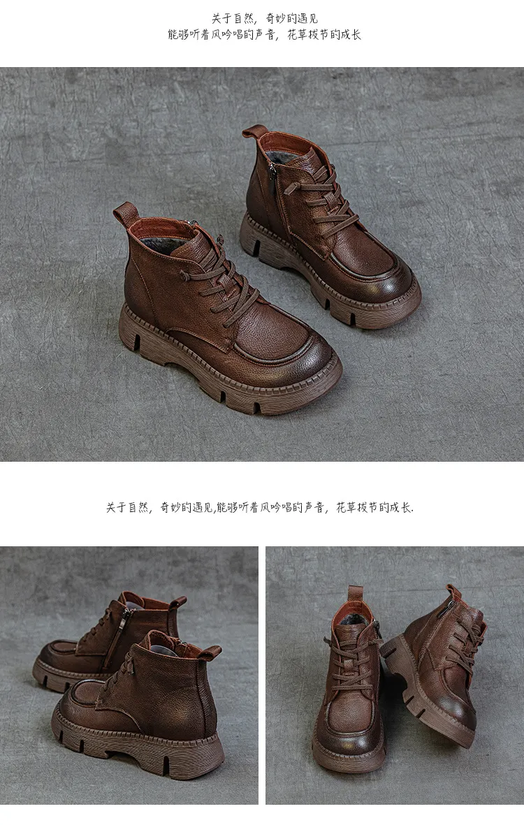 Women's Genuine Leather Ankle Boots Vintage Style Cowhide Short Boots Autumn 2024 New Collection Comfortable Thick Soft Sole Handmade British Fashion showcase 15