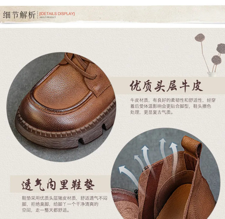 Women's Genuine Leather Ankle Boots Vintage Style Cowhide Short Boots Autumn 2024 New Collection Comfortable Thick Soft Sole Handmade British Fashion showcase 3