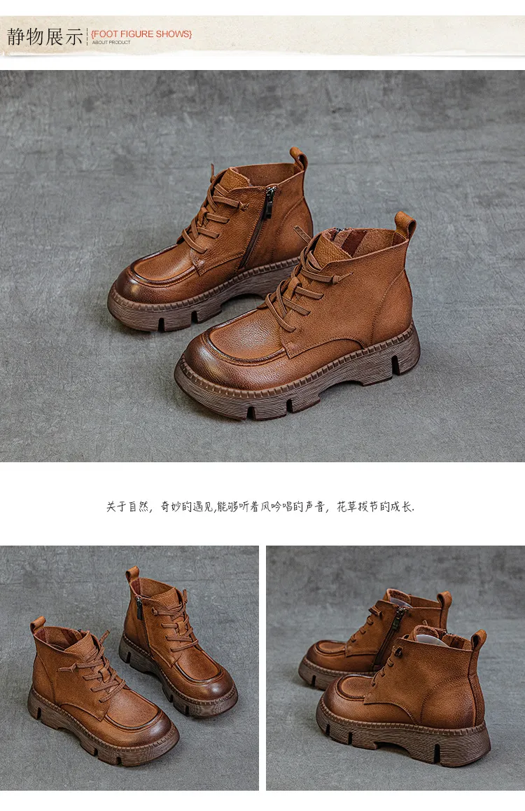 Women's Genuine Leather Ankle Boots Vintage Style Cowhide Short Boots Autumn 2024 New Collection Comfortable Thick Soft Sole Handmade British Fashion showcase 14