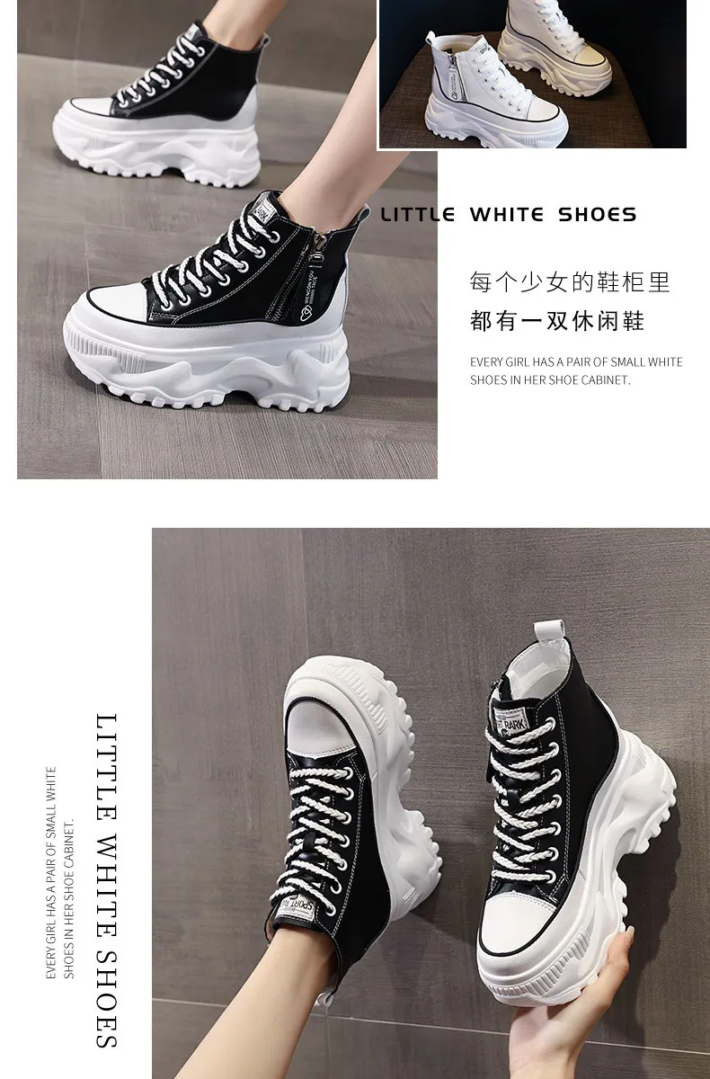 Women's Genuine Leather Martin Boots - Korean Style High-Top White Ankle Boots with Inner Height Increase & Thick Sole - Spring/Autumn Fashion showcase 7