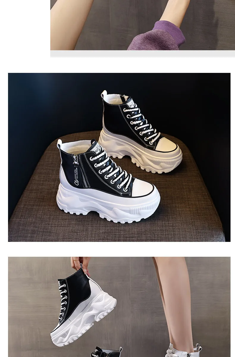 Women's Genuine Leather Martin Boots - Korean Style High-Top White Ankle Boots with Inner Height Increase & Thick Sole - Spring/Autumn Fashion showcase 8