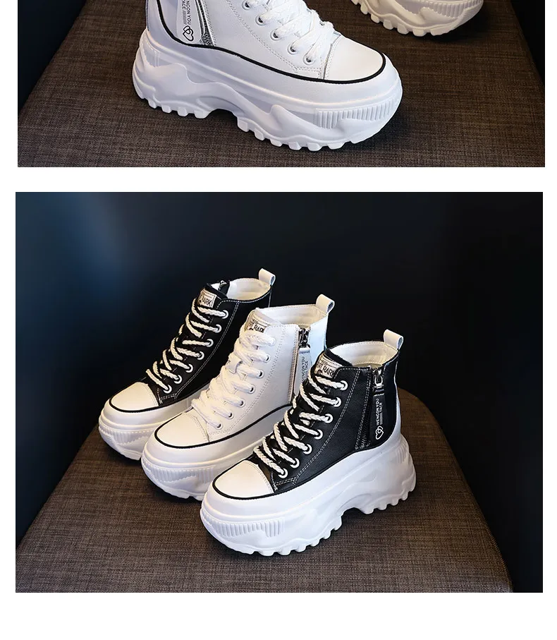 Women's Genuine Leather Martin Boots - Korean Style High-Top White Ankle Boots with Inner Height Increase & Thick Sole - Spring/Autumn Fashion showcase 10