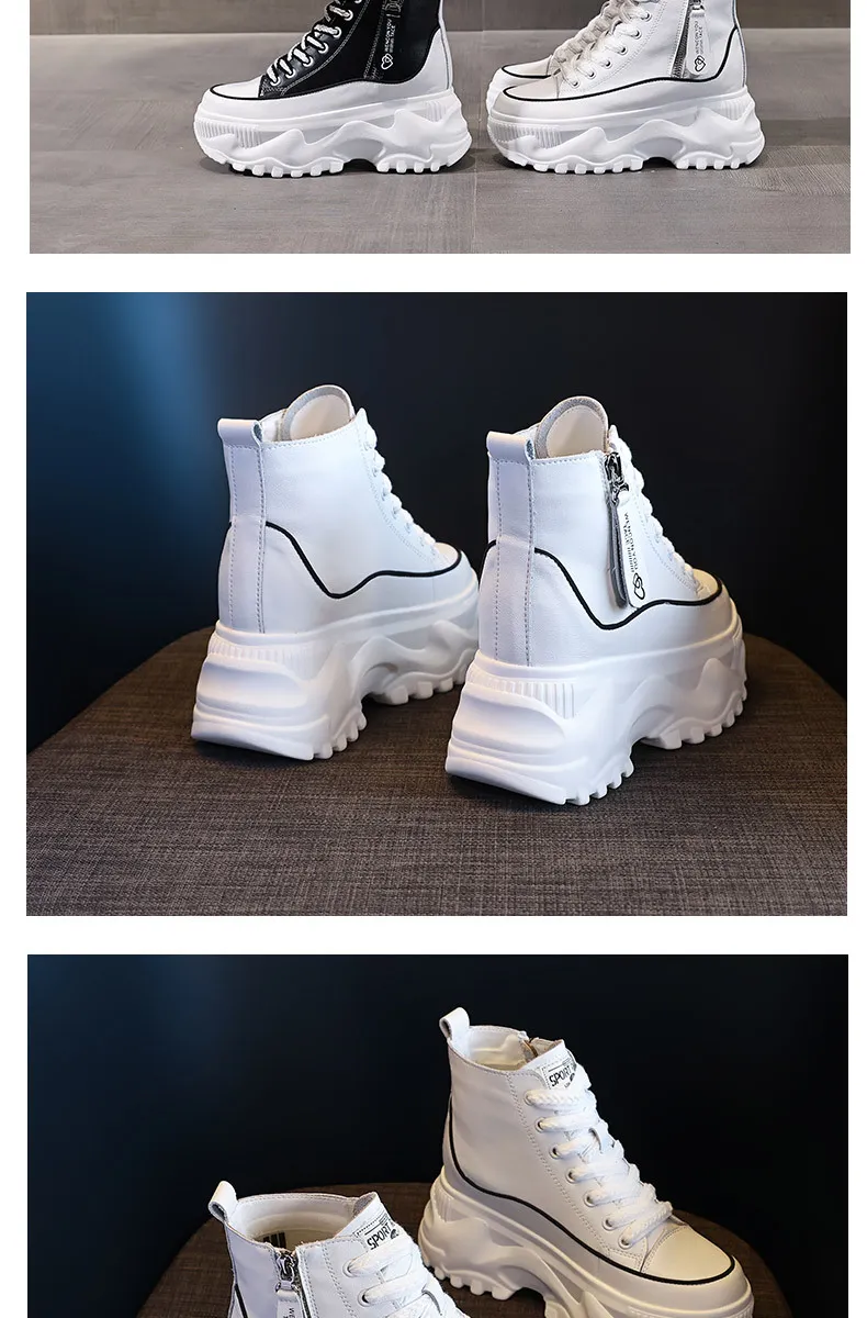 Women's Genuine Leather Martin Boots - Korean Style High-Top White Ankle Boots with Inner Height Increase & Thick Sole - Spring/Autumn Fashion showcase 9