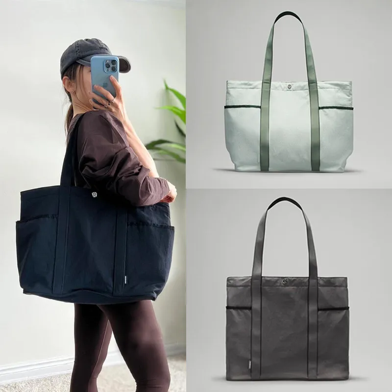 Women's Large Canvas Tote Bag with Multiple Pockets - Waterproof 20L Yoga Handbag for Daily Use, Travel, and Gym thumbnail 1