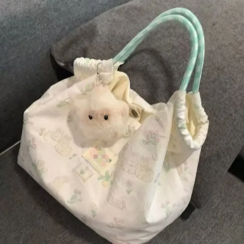 Cute Rabbit Print Canvas Shoulder Bag for Women, Korean Style Large Capacity Handbag, Student Casual Tote Bag, New Arrival showcase 5