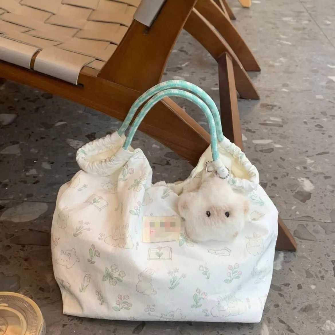 Cute Rabbit Print Canvas Shoulder Bag for Women, Korean Style Large Capacity Handbag, Student Casual Tote Bag, New Arrival thumbnail 4