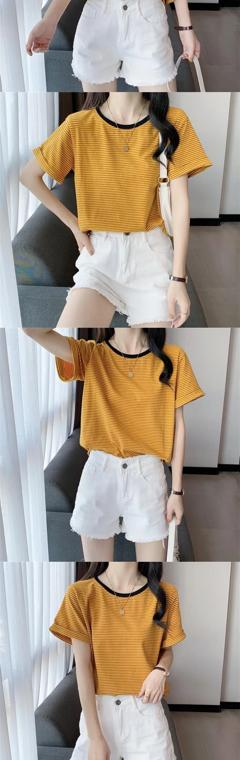 Women's Striped T-Shirt - Short Sleeve Summer Top, Round Neck, Loose Fit, Casual Chic Style for Students & Everyday Wear showcase 4