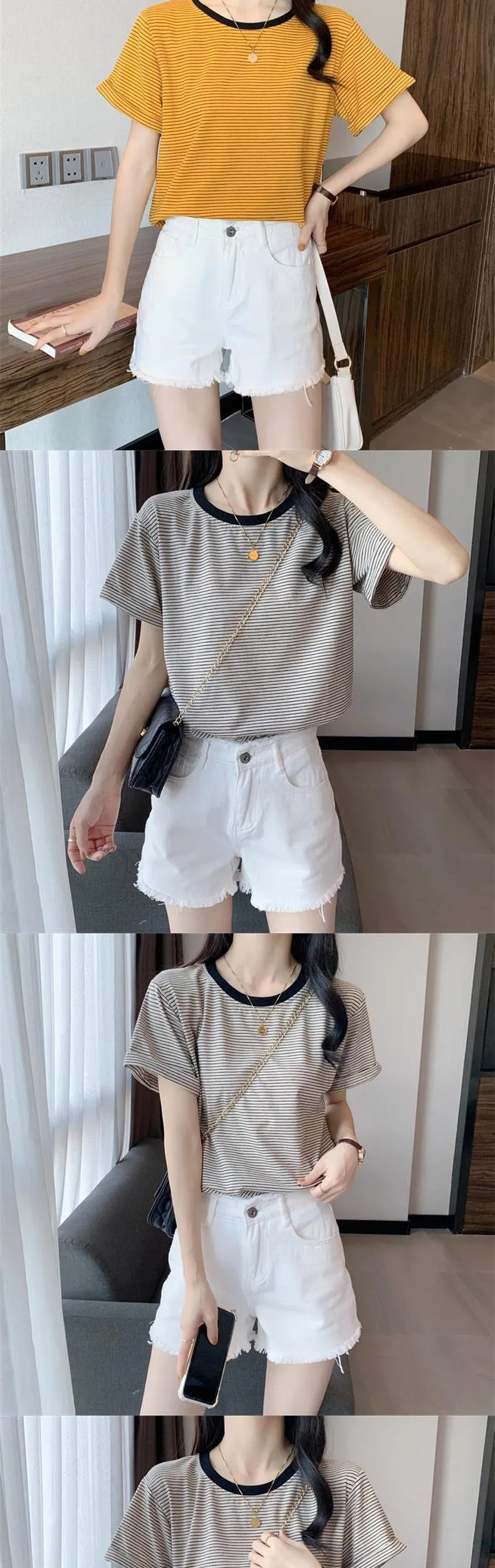 Women's Striped T-Shirt - Short Sleeve Summer Top, Round Neck, Loose Fit, Casual Chic Style for Students & Everyday Wear showcase 6