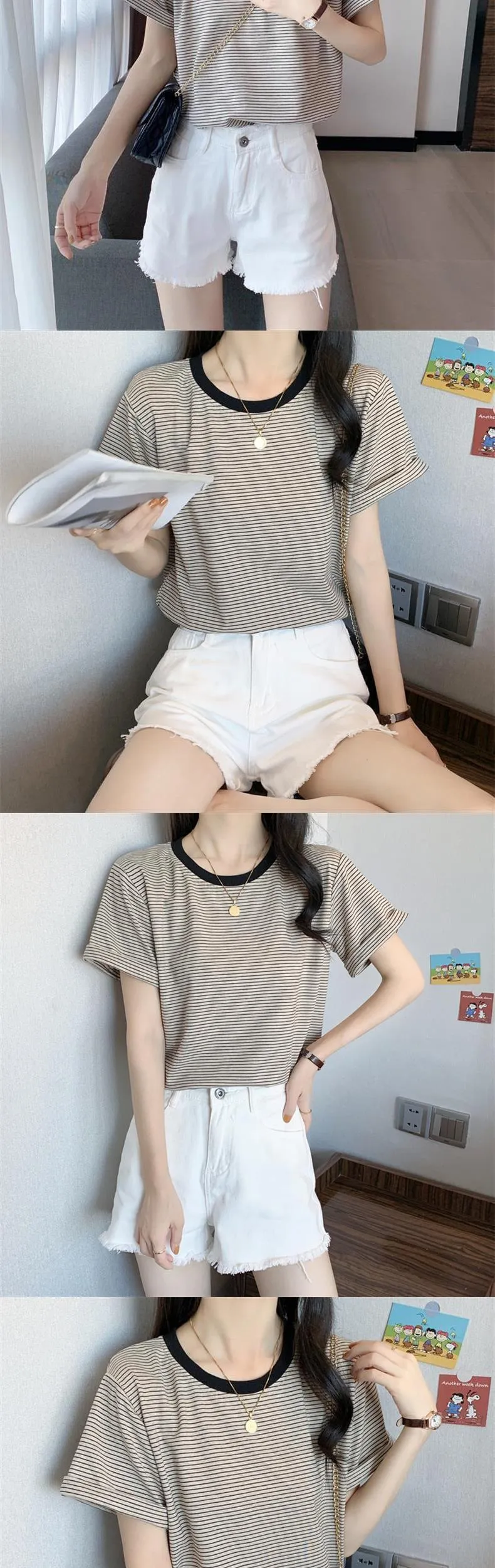 Women's Striped T-Shirt - Short Sleeve Summer Top, Round Neck, Loose Fit, Casual Chic Style for Students & Everyday Wear showcase 7