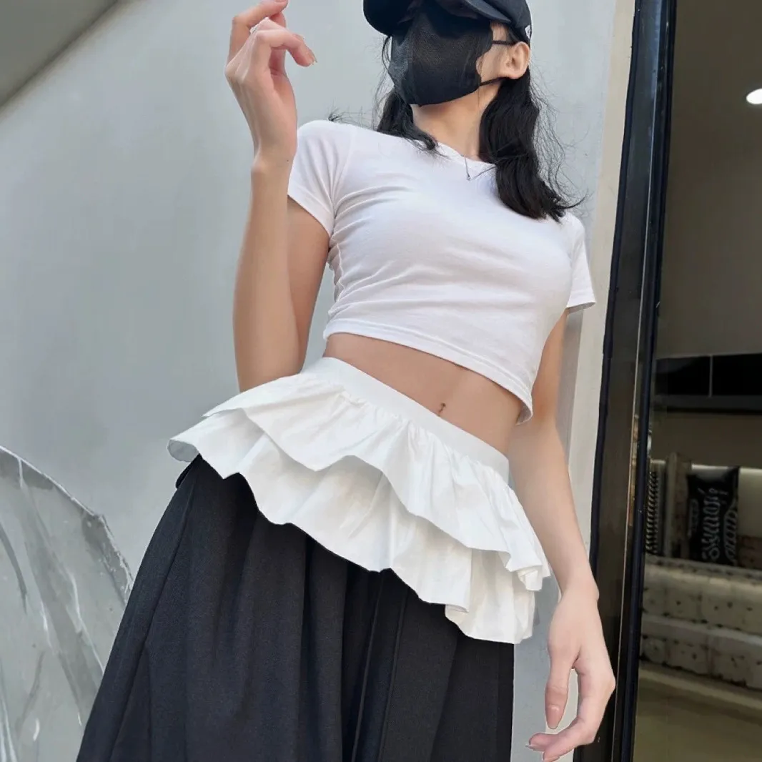 Women's High Waist White Mini Skirt - Ballet Style, Double Layered Lace, Anti-Exposure Design, Elegant Short Skirt for Parties and Casual Wear thumbnail 1