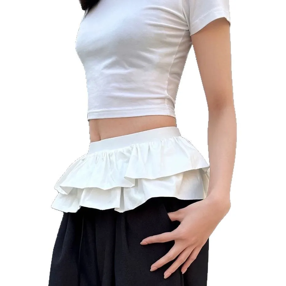 Women's High Waist White Mini Skirt - Ballet Style, Double Layered Lace, Anti-Exposure Design, Elegant Short Skirt for Parties and Casual Wear thumbnail 5