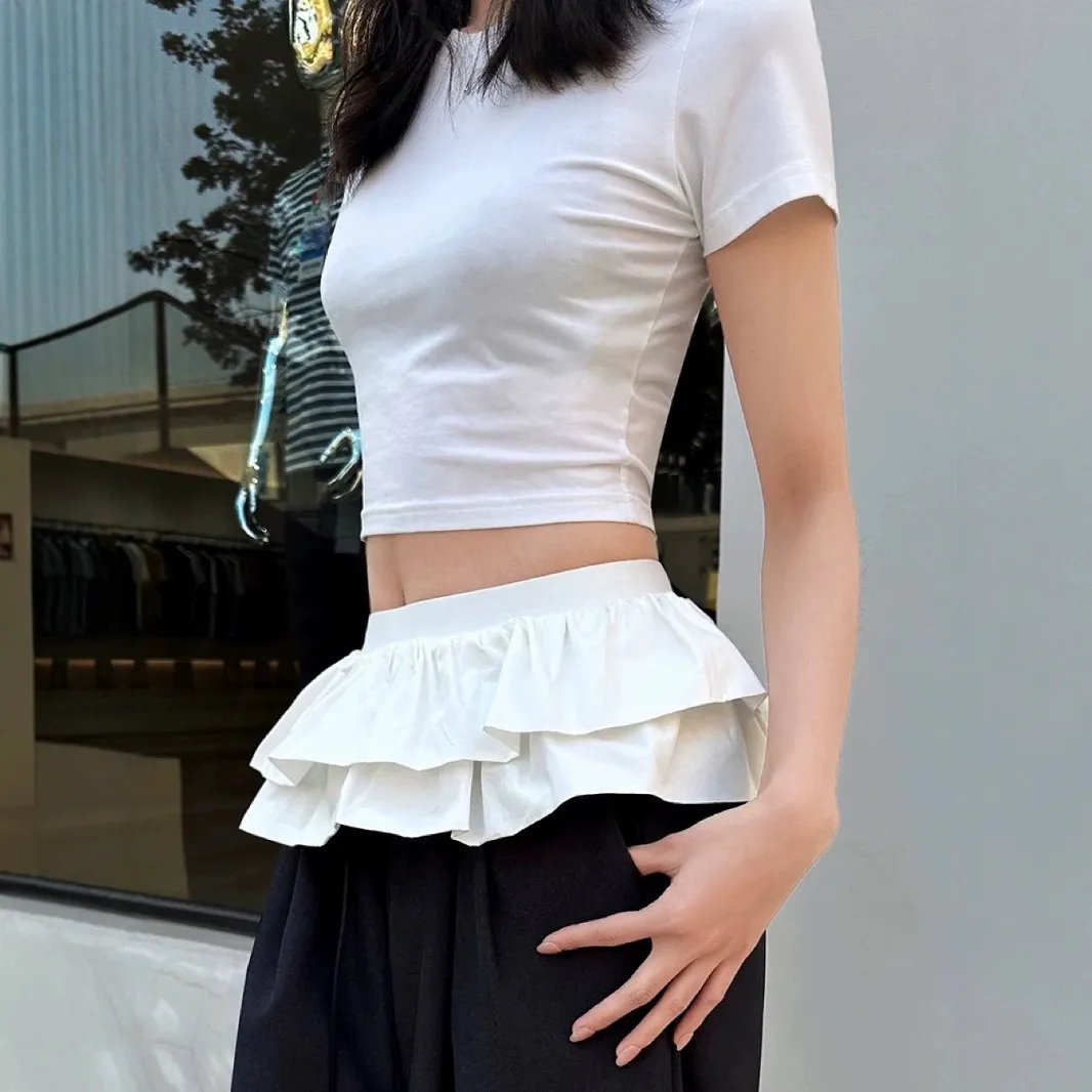 Women's High Waist White Mini Skirt - Ballet Style, Double Layered Lace, Anti-Exposure Design, Elegant Short Skirt for Parties and Casual Wear thumbnail 2