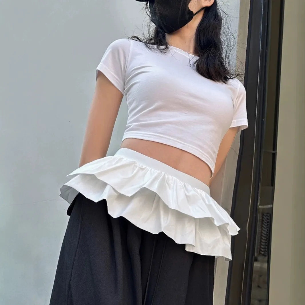 Women's High Waist White Mini Skirt - Ballet Style, Double Layered Lace, Anti-Exposure Design, Elegant Short Skirt for Parties and Casual Wear thumbnail 3